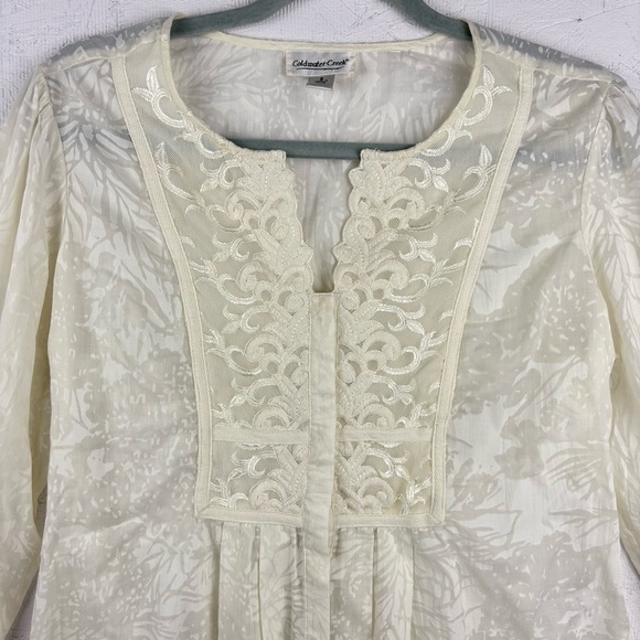 Coldwater Creek Cream Lace Jacquard Blouse Sheer Peasant Tunic Bohemian Sz Small - Picture 5 of 12